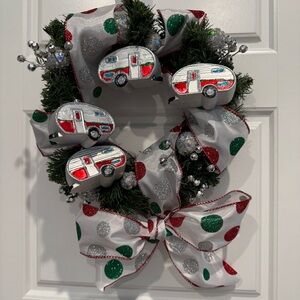 Handmade Christmas Wreath with Red and Green Trailer Ornaments